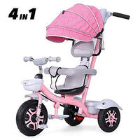 Moolo Tricycle for Kids, Age 2 to 3 Stroller Rotating Seat Detachable Canopy Silent Wheels Foot Pedal Folding Pushing Handle (Color : Pink)