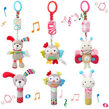 Load image into Gallery viewer, 6 Pcs Baby Hanging + Hand Rattles Toys, Soft Crinkle Squeaky Sensory Learning Toy, Plush Animals Ring Stroller Infant Car Bed Crib Travel Activity Hanging Wind Chime for Babies Toddlers
