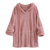 Amiley Women Fall Hoodies,Women Soft Fluffy Fur Hoodie Drawstring Solid Pullover Hooded Sweatshirt (Medium, Pink)
