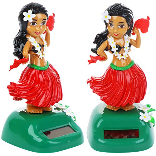 1 Pack Hawaiian Solar Hula Shaking Head Doll Dancing Figure Toy Car Dashboard Hula Dancer Figurine Decoration Ornament (Red)