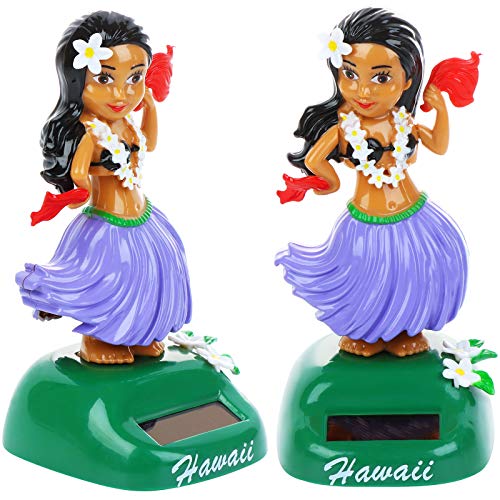 1 Pack Hawaiian Solar Hula Shaking Head Doll Dancing Figure Toy Car Dashboard Hula Dancer Figurine Decoration Ornament (Purple)