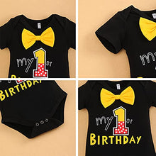 Load image into Gallery viewer, Baby Boy 1st Birthday Cake Smash Outfits Mouse Photo Costume Romper+Suspenders+Shorts+Headband 20: Black 1st 6-12M
