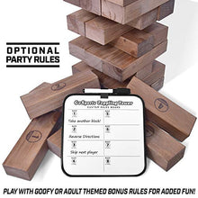 Load image into Gallery viewer, GoSports Giant Wooden Toppling Tower (Stacks to 5+ Feet) - Choose Between Natural, Brown Stain, Gray Stain or Stars and Stripes - Includes Bonus Rules with Gameboard, Made from Premium Pine
