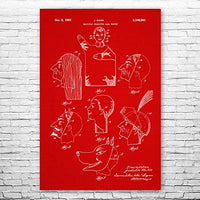 Hand Puppet Masks Poster Print, Puppet Design, Toy Collector Gift, Puppet Wall Art, Ventriloquist Gift, Puppet Blueprint Red Fabric (16 inch x 20 inch)
