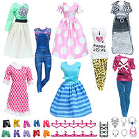 38 Pcs Doll Clothes and Accessories for 11.5 inch Doll Include 3 Fashion Dress 4 Casual Outfits 1 Jumpsuit and 10 Hangers 10 Shoes 6 Necklaces 4 Glasses for Children