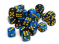 25 Count Pack of 12mm D6 Dice - Matching Collection of 6 Sided Dice with Pips (Blue and Black Swirl)