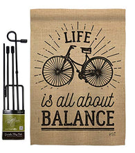 Load image into Gallery viewer, Angeleno Heritage Life is All About Balance Garden Flag Set with Stand Sports Cycling Ride Bicycle Bike Velo Entertainment Activity Physical House Banner Small Yard Gift Double-Sided, Made in USA
