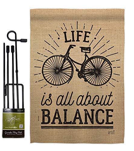 Angeleno Heritage Life is All About Balance Garden Flag Set with Stand Sports Cycling Ride Bicycle Bike Velo Entertainment Activity Physical House Banner Small Yard Gift Double-Sided, Made in USA