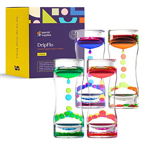 Special Supplies Liquid Motion Bubbler Toy (4-Pack) Colorful Hourglass Timer with Droplet Movement, Bedroom, Kitchen, Bathroom Sensory Play, Cool Home or Desk Decor