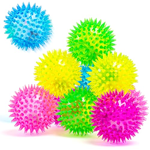 Sensory Builder Light Up LED Spiky Squeaking Bouncy Ball, Blinking Sensory Toy, Set of 10 - Mixed Colors