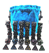 Load image into Gallery viewer, DND Dice Bag Large dice Bag Tabletop Game Pouch Blue Velvet dice Bag with 6 Black dice Sets
