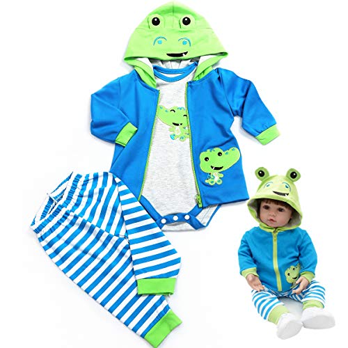 Pedolltree Reborn Baby Dolls Clothes 22 inch Boy Outfits Accesories for 22-24 inch Reborn Doll Newborn Blue Frog Matching Clothing