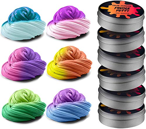 Squeeze Craft Color Changing Frudge Putty Heat Sensitive - 6 Pack Slime Putty - 2 Oz per Container - for Sensory and Tactile Stimulation, Event Prizes, Slime Parties, Educational Game, Fidget Toy