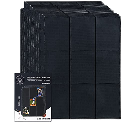 9 Pockets Trading Card Binder Sleeves Pages ,900 Pockets/ 50 Sheets Card Protectors Fit 3 Ring Binder Card Sheets Double-Sided for Standard Size Cards Sport Cards Id Game Cards OS0850BK