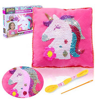 Gili Unicorn Pillows Sewing Kit for Kids Ages 6-12, Double Sided Unicorn Sequined Crafts Kits with Tools, Couch/Decor Pillow for Girls 8-12, Gift Sewing Kits for Beginners
