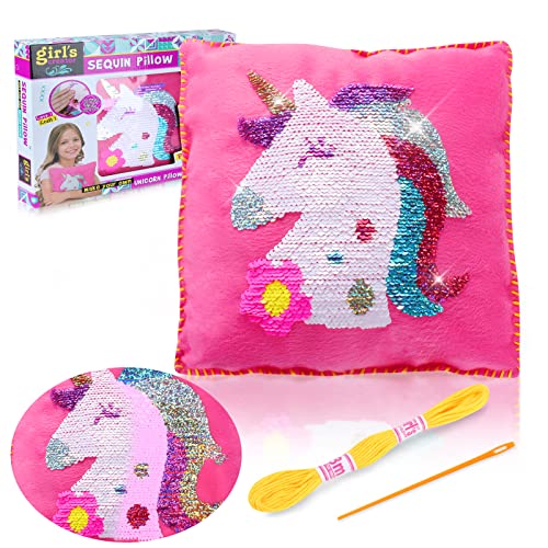 Gili Unicorn Pillows Sewing Kit for Kids Ages 6-12, Double Sided Unicorn Sequined Crafts Kits with Tools, Couch/Decor Pillow for Girls 8-12, Gift Sewing Kits for Beginners