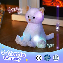 Load image into Gallery viewer, Houwsbaby LED Musical Stuffed Animal Kitty Floppy Singing Light Up Cat Plush Toy Lullaby Animated Soothe Glowing Birthday Gifts for Kids Toddlers, White, 11.5&#39;&#39;

