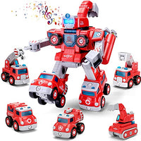Building Toys for 3 4 5 6 7 8 Year Old Boy Gifts, 5 in 1 Fire Truck Set Transform Robot Toys for Toddler Ages 4-7, STEM Construction Take Apart Toys Christmas Birthday Gift for Kids 3-8 Yr Boys Girls