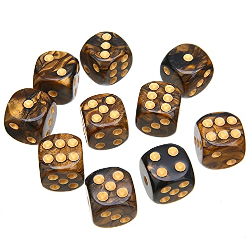 YXXJJ dice 10Pcs/Set New Modern Six Sided Game Dice Mixed Colored Dice Game Playing Dice for Easy to roll, not Easy to Damage (Color : Gold)