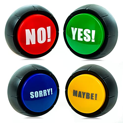 Yes No Button & Maybe Sorry Button - Dog Buttons for Communication - Yes No Button with sound - Answer Buzzers Set of 4 - Dog Talk Button - Sound Button - Dog Talking Button Set - No Button Yes Button
