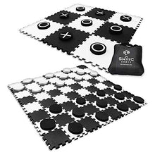 Load image into Gallery viewer, SWOOC Games - 2-in-1 Reversible Giant Checkers &amp; Tic Tac Toe Game ( 4ft x 4ft ) - 100% High Density EVA Foam Mat &amp; Pieces - Extra Large Checkers with Jumbo Checkerboard and Yard Size Tic Tac Toss
