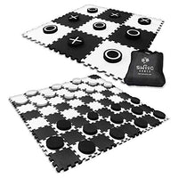 SWOOC Games - 2-in-1 Reversible Giant Checkers & Tic Tac Toe Game ( 4ft x 4ft ) - 100% High Density EVA Foam Mat & Pieces - Extra Large Checkers with Jumbo Checkerboard and Yard Size Tic Tac Toss