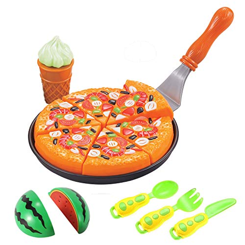 Liberty Imports Pretend Play Cooking Cutting Foods Set - Kitchen Fun Cuttable Food Toys - Early Development Educational Gift for 2, 3, 4, 5, 6 Year Old Kids, Boys, Girls (Pizza Party)