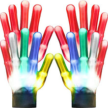 Load image into Gallery viewer, 2 Pairs Kids LED Finger Light Gloves LED Festival Light Glove for 3-12 Fingertips Flashing Birthday Party (Rainbow, Red)
