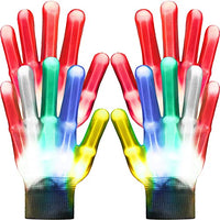 2 Pairs Kids LED Finger Light Gloves LED Festival Light Glove for 3-12 Fingertips Flashing Birthday Party (Rainbow, Red)