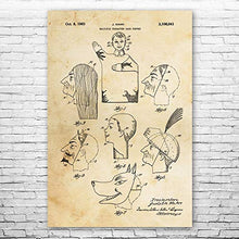 Load image into Gallery viewer, Hand Puppet Masks Poster Print, Puppet Design, Toy Collector Gift, Puppet Wall Art, Ventriloquist Gift, Puppet Blueprint Vintage Paper (12 inch x 16 inch)
