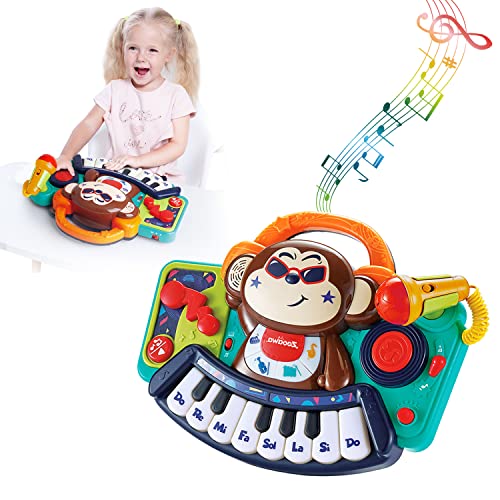 Zooawa Baby Musical Piano Toy 18 24 Months Monkey Piano Keyboard Baby Toys for 1 2 3 Year Old Boys Girls Gifts, Infant Toys with Microphone, DJ Mixer, Light Sounds, Gift for 2 3 Year Old Toddlers Kids