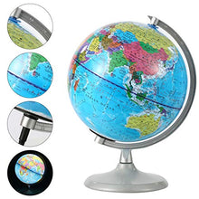 Load image into Gallery viewer, SH-RuiDu 20cm World Globe with Night Light, Standing Educational Geographic Globe with Boundaries City Locations(Chinese-English)
