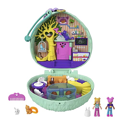 Polly Pocket Hedgehog Cafe Compact, Cafe & Pet Theme, Micro Polly Doll & Friend Doll, 2 Animal Figures (1 Cat with Tail Hair), Fun Features & Surprise Reveals, Great Gift for Ages 4 Years Old & Up