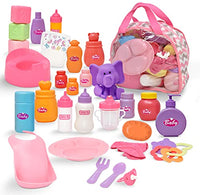 Baby Accessories for Dolls, Baby Doll Diaper Bag Set with Doll Toy Accessories Carry Along Case with Feeding and Caring Baby Accessories, Baby Bottles Diapers Bath Toys Pacifier for Dolls and More