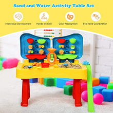 Load image into Gallery viewer, Costzon Kids Sand and Water Table, 2 in 1 Beach Play Activity Table with Cover, 27.5 x 14 x 28.5 Splash Water Table for Toddlers w/ 31 Pcs Accessories, Outdoor Indoor Beach Toy Set for Age 3+
