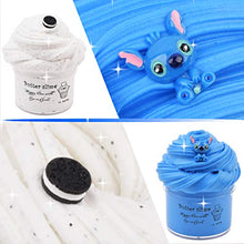 Load image into Gallery viewer, 2 Pack Butter Slime Kit, Blue Stitch White Oreo Charm with Glitters Foam, Scented Thick Slime Soft Cotton Candy Putty DIY Sludge Toys for Girls Boys, Premade Slime Kids Party Favors
