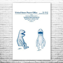 Load image into Gallery viewer, Patent Earth Wilkins Puppet Poster Print, Puppeteer Gift, Puppet Design, Puppet Wall Art, Vintage Puppet, Toy Collector Gift Blue &amp; White (16 inch x 20 inch)
