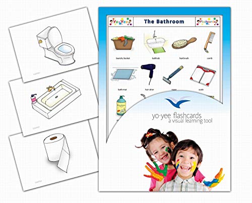 Yo-Yee Flash Cards - Bathroom and Body Care Picture Cards - English Vocabulary Picture Cards for Toddlers, Kids, Children and Adults - Including Teaching Activities and Game Ideas