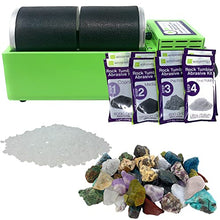 Load image into Gallery viewer, WireJewelry Double Barrel Rotary Rock Tumbler Madagascar Mix Deluxe Kit, Includes 3 Pounds of Rough Madagascar Stone Mix and 2 Batches of 4 Step Abrasive Grit and Polish with Plastic Pellets
