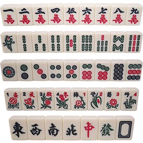 HEMFV Chinese Travel Mahjong Set with Case, Mini Melamine Mahjong for Family Party/Dormitory Party Game