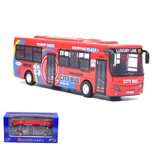 Ailejia City Double Decker Bus Toy Die Cast Pull Back Vehicles Mini Model Car Toys Lights and Music Bus Toys for Boys (Red)