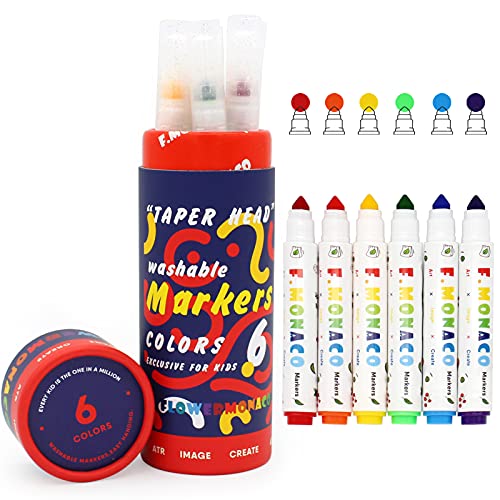Lebze Washable Coloring Markers, 6 Colors Toddler Markers for Kids Ages 2-4 Years, Non-Toxic Art School Supplies Broad Line Flower Monaco