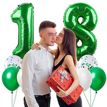 Load image into Gallery viewer, Yijunmca Green 18 Number Balloons Kit Jumbo Number 18 32&quot; Helium Hanging Balloon Foil Mylar Confetti Latex Balloon for Boys Girls 18th Birthday Party Supplies 18 Anniversary Events Decoration
