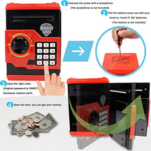 Load image into Gallery viewer, TOPBRY Piggy Bank for Kids ,Electronic Password Piggy Bank Kids Safe Bank Mini ATM Piggy Bank Toy for 3-14 Year Old Boys and Girls (Black red)
