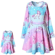 Load image into Gallery viewer, Long Sleeve Unicorn Dresses for Girls Kids Matching 18 inch American Doll,Size 10 11
