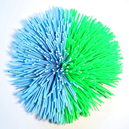 3.2Inch Colorful Stringy Ball,Thick Silicone Bouncing Fluffy Jugging Ball Monkey Stress Ball Office Stress Toys (Green Blue, Medium)
