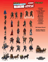 Load image into Gallery viewer, Arcknight Flat Plastic Miniatures: Mankind Horde; 31 Unique Human-Themed Enemy Minis for DND 5e and Pathfinder; Affordable, Skinny Figurines for Dungeons and Dragons and Other Tabletop RPG Games
