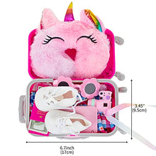 Load image into Gallery viewer, ZQDOLL American 18 inch Doll Clothes and Accessories - Doll Travel Suitcase Play Set Including Suitcase Doll Clothes, Shoes, Umbrella, Sunglasses, Camera, Unicorn Pillow, for 18 inch Girl Doll
