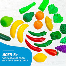 Load image into Gallery viewer, MEDca Kids Play Food Set - 130 Piece Pretend Play Food Collection - Assorted Fake Food Set Includes Fruits Vegetables Snacks Dessert Juices Canned Goods and More for Boys and Girls
