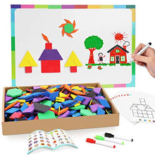 Load image into Gallery viewer, Joy Dynasty 140 Pcs Magnetic Pattern Blocks Set Geometric Manipulative Shape Puzzle Educational Montessori Tangram Learning Toys for Toddlers Kid Ages 4-8 with Magnetic Board
